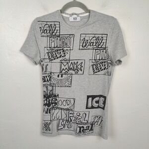 Ice by Iceberg Graphic Print T Shirt Women Medium Gray Cotton Blend Words Design